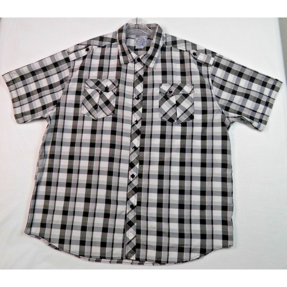 New York Blue White/Black Plaid Button‎ Up Short Sleeve Size 5X